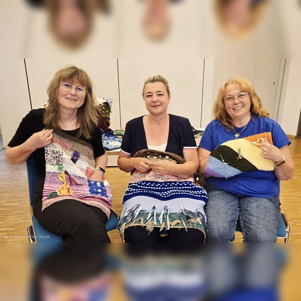 Renate Jatzeck (Gemeindecaritas), Alexandra Schäfer (Leitung Treffpunkt 50+ Mitte) und Susanne Dullinger, Ehrenamtliche des kreativen Handarbeitskreises (v. l.). (Foto: Caritas)