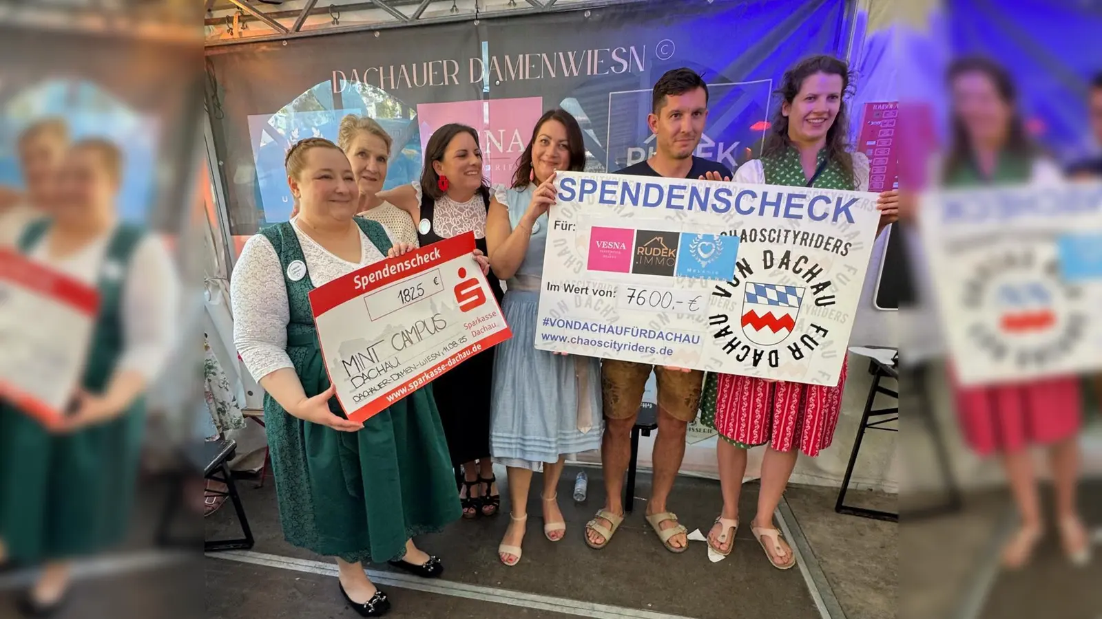 Von links: Melanie Ullmann (Trachten Ullmann), Eva Rehm (Mint Campus), Susi Rudek (Rudek Immobilien), Dagmar Markus (Vesna Parfüm &amp; Beauty), Tobias Pietzonka und Veronika Kaspar (beide Chaos City Riders) (Foto: Emma Danner)