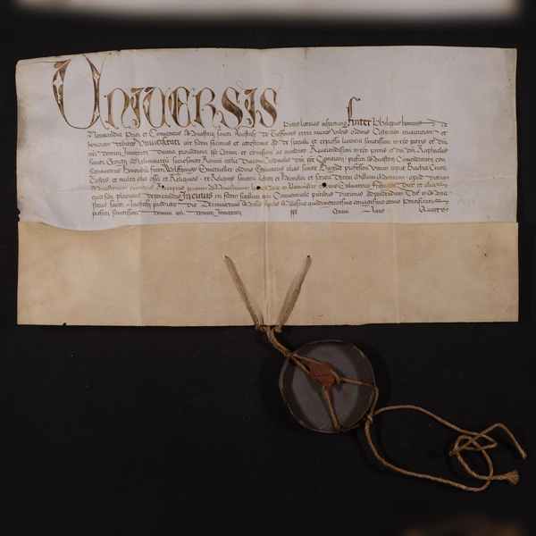 1488 ausgefertigt: Urkunde über die Schenkung von Reliquien durch das römische Zisterzienserkloster Tre Fontane an das Kloster Altomünster. (Foto: Archiv und Bibliothek des Erzbistums München und Freising)