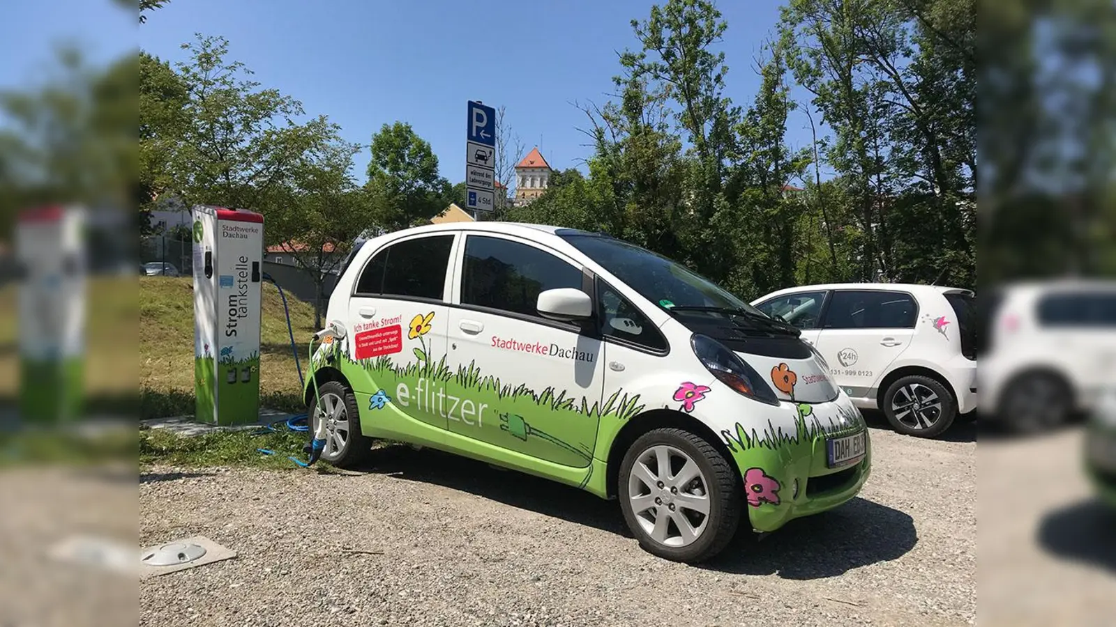 E-Tankstelle in Dachau – 100% Ökostrom für nachhaltige Elektromobilität.<br> (Foto: Stadtwerke Dachau)