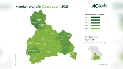 Übersicht der AOK Bayern über den Krankenstand in Oberbayern. (Foto: AOK Bayern, WldO)