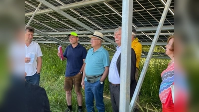 Besuch im Solarpark (von li) Reinhard Schmutz, Hans Schweiger, Werner Dornstädter und der ehemalige Kreisrat Dr. Edgar Forster. (Foto: FW Weichs)