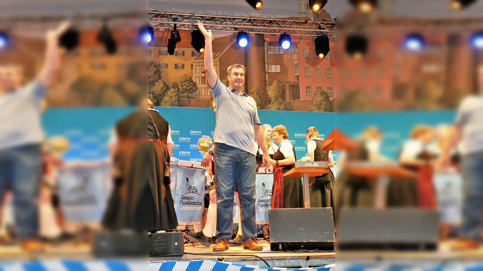 Am Volksfestdienstag machte Markus Söder Wahlkampf im Festzelt. (Foto: afoe)