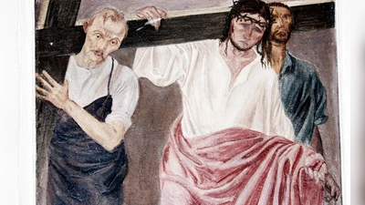 Simon von Zyrene hilft Jesus das Kreuz zu tragen: Kreuzwegstation in St. Jakob. (Foto: job)