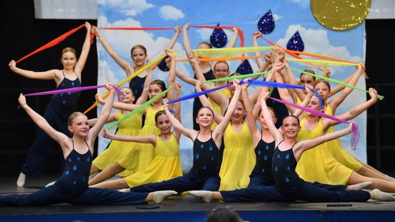 Schülerklasse Charakter „Dancing Minis“ „Das Farbenspiel des Himmels“ auf der Bayrischen Meisterschaft. (Foto: ASV)