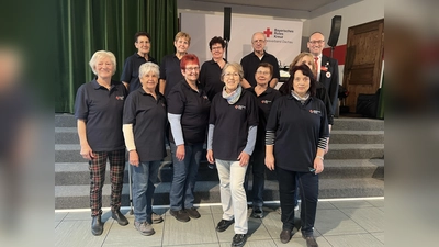 Theresia Ring, Gudrun Boer, Renate Hirtreiter, Sonja Grieser, Christine Heckhausen, Hanni Salvermoser (vorne), Katharina Spilka, Angelika Gumowski, Inge Ludwig, Johannes Salvermoser, Petra Holzner und Bernhard Seidenath (hinten). (Foto: BRK)