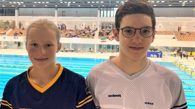 Die Schwimmabteilung des TSV Eintracht Karlsfeld ist sehr stolz auf ihre beiden Toptalente Catalina Hasenclever und Louis Nowak. (Foto: TSV Eintracht Karlsfeld e.V.)