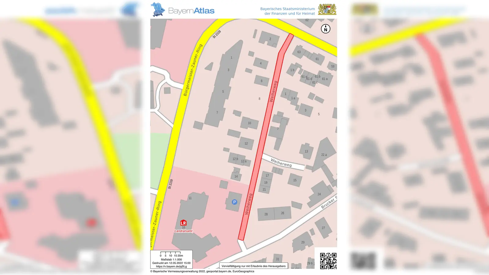 Im Weiherweg erneuern die Stadtwerke die Erdgasleitung.<br> (Foto: Bayernatlas / Stadtwerke Dachau)